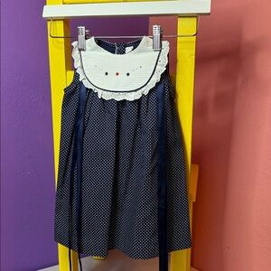 Navy Blue and Res Polka Dot Kids Dress set .